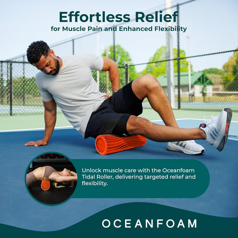 Oceanfoam Tidal Roller - Orange - Muscle Massage Foam Roller for Back Pain & Stretching - Firm and Ergonomic Wide Wave Textured - Yoga, Athletics, & Wellness - Full Size, 20" x 5" - Image 3